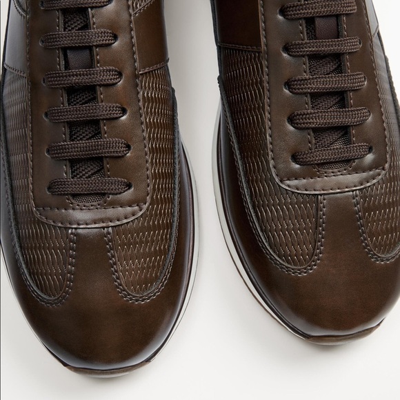 NWOT. Zara Dark Brown Embosses Sneakers. Size 10. - Picture 7 of 9
